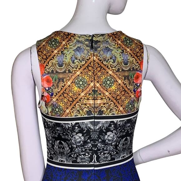 Forever 21 Victorian Baroque Bodycon Size S Sleeveless Blue Black Gold - Picture 10 of 15